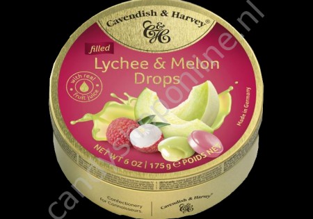 Cavendish & Harvey Filled Lychee & Melon Drops with real fruit juice 175gr.